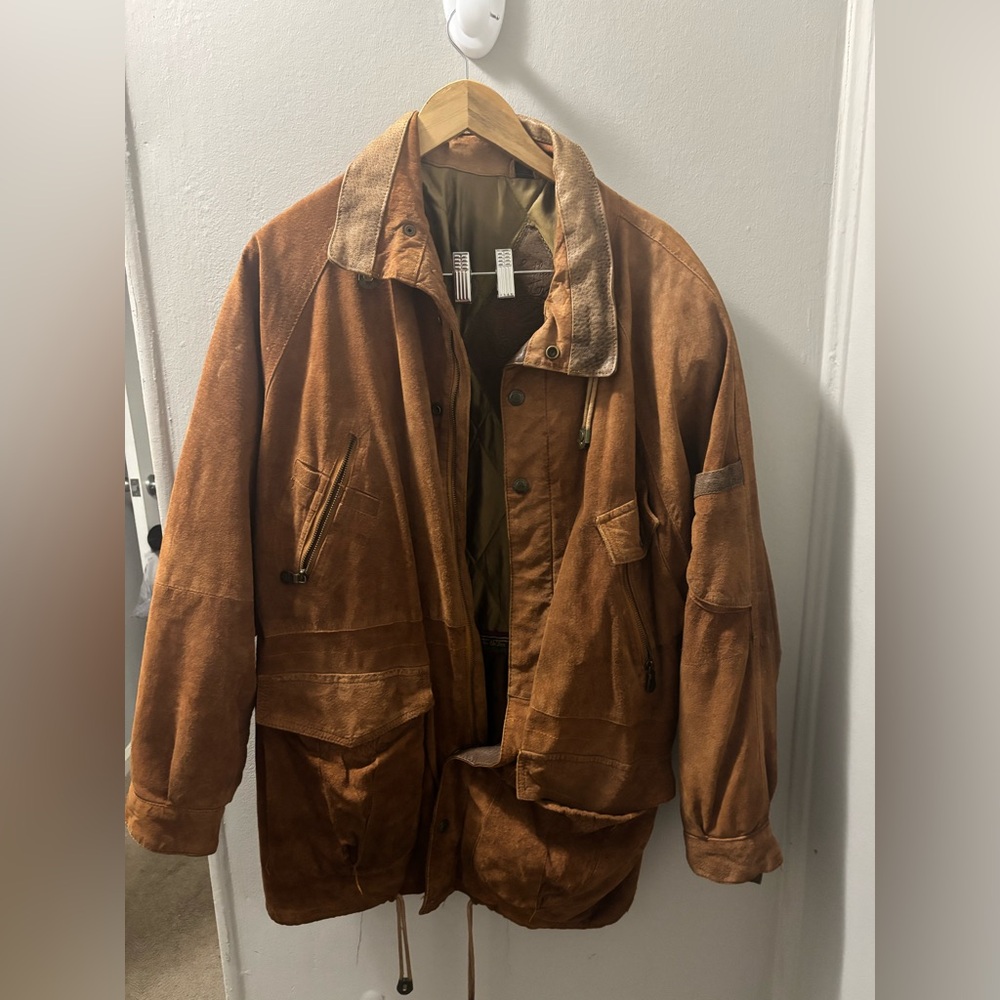 Brown Military Field Jacket with Distressed Leather